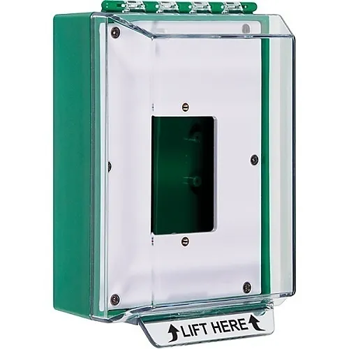 STI 14500NG Universal Stopper Housing without Horn, Enclosed Back Box, Open Mounting Plate, No Label, Green