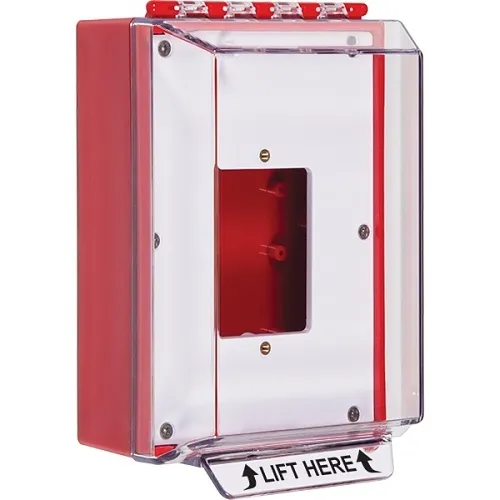 STI-14500NR Universal Stopper Housing without Horn, Enclosed Back Box, Open Mounting Plate, No Label, Red