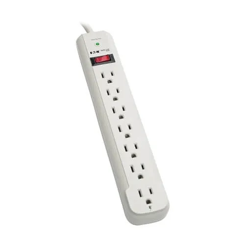Eaton Tripp Lite STRIKER Protect It! 7-Outlet Surge Protector, 6' Cord, 1080 Jouless, Diagnostic LED, Light Gray Housing