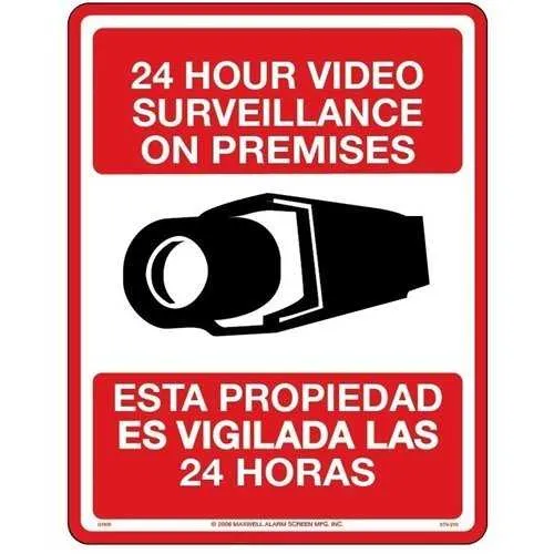 Maxwell STV-209 8.5" 11" Bilingual, English-Spanish CCTV Sign, Red and Black