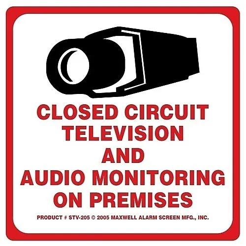 Maxwell STV205 CCTV and Audio Monitoring Sign, Red Black