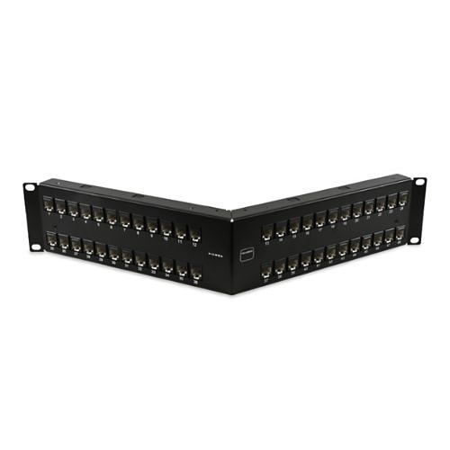 Potter UP6-F2-48K-RS UltraMAX 48-Port CAT6 Copper Patch Panel with Jacks, Detached Wire Manager, UTP, Flat, 2U, Black