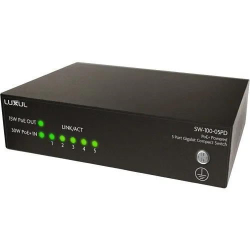Luxul SW-100-05PD 5-Port Unmanaged PoE+ Switch, 15W
