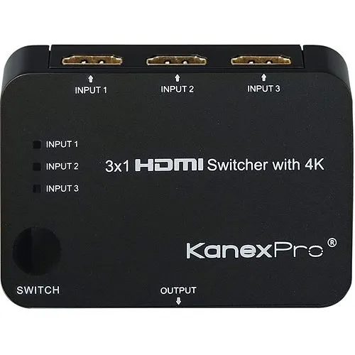Kanex SW-HD3X14K Compact 3x1 HDMI Switcher with 4K Ultra-HD Support, Black