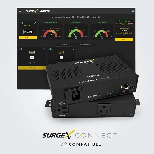 SurgeX SX-DPP-102 DisplayPak+ Compact Powerhouse with Advanced IP Control, 2-Outlet 5-15R, 5-15P Plug, 10A, 120V