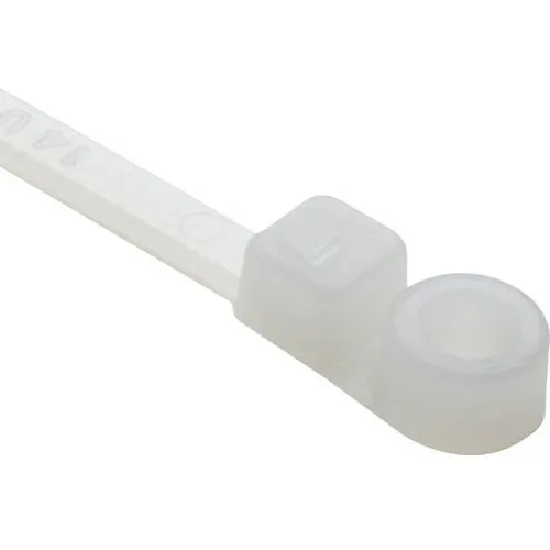HellermannTyton T30MR9C2 1-Piece Cable Tie, Screw Mount, 6.3" Long, #8 Screw, 1.3" Max Bundle Diameter, 30 lb, PA66, 100-Pack, Natural