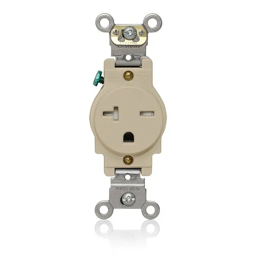 Leviton T5461-I Tamper-Resistant Single Receptacle, 20A 250V, Ivory
