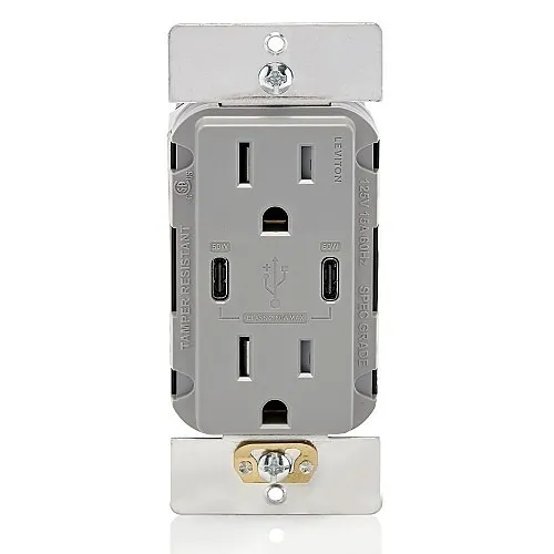 Leviton T5636-G 15A TR Receptacle with USB Type High Power Charging, Connectors