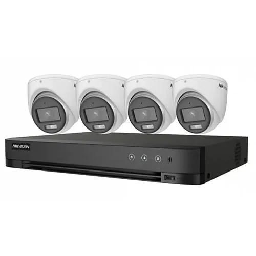 Hikvision T7204U1TA4C TurboHD ColorVu 5MP 5-Piece Kit, (4) DS-2CE70KF0T-MFS Turret Cameras, 2.8mm Lens, (1) iDS-7204HUHI-M1/S 4-Channel DVR, 1TB HDD