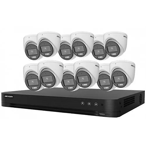 Hikvision T7216U4TA12C TurboHD ColorVu 5MP 13-Piece Kit, (12) DS-2CE70KF0T-MFS Turret Cameras, 2.8mm Lens, (1) iDS-7216HUHI-M1/S 16-Channel DVR, 4TB HDD