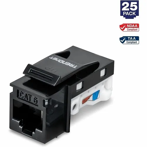 TRENDnet TC-K25C6BK CAT6 Keystone Jack, 25-Pack, Black