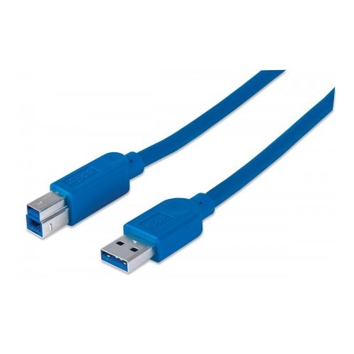 Manhattan 322430 USB 3.2 Gen 1 Type-A Male to Type-B SuperSpeed Male, 5 Gbps, 6.5' (2m), Blue