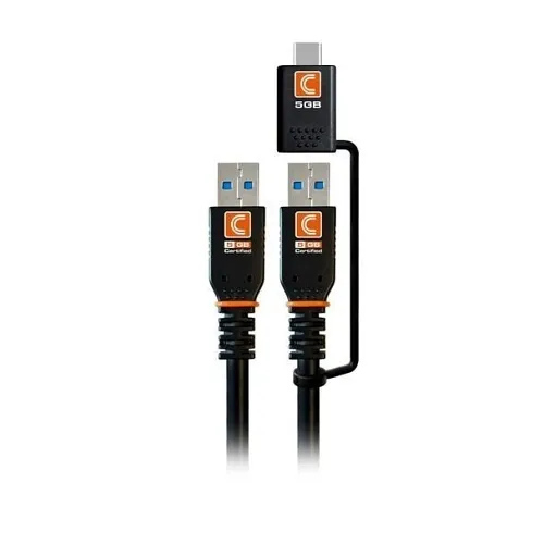 Comprehensive TF5G-AAC-10PROBLK Transformer Series USB-A to USB-A/USB-C Cable, 10', Black