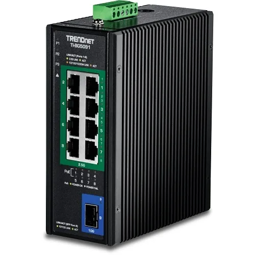 TRENDnet TI-BG5091 9-Port Industrial 2.5G DIN-Rail PoE++ Switch with 10G SFP+ Port