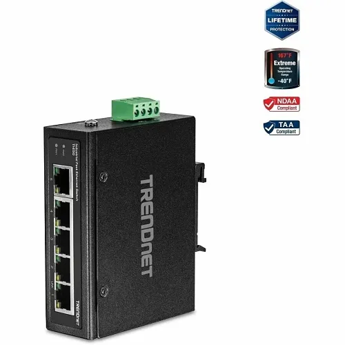 TRENDnet TI-E50 5-Port Industrial Unmanaged Fast Ethernet DIN-Rail Switch, 1Gbps
