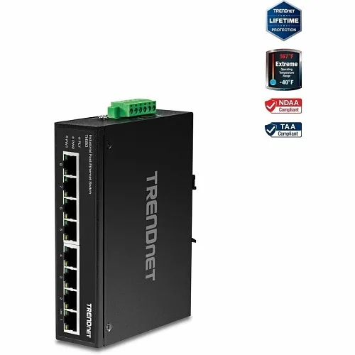 TRENDnet TI-E80 8-Port Industrial Fast Ethernet DIN-Rail Switch, 1.6Gbps