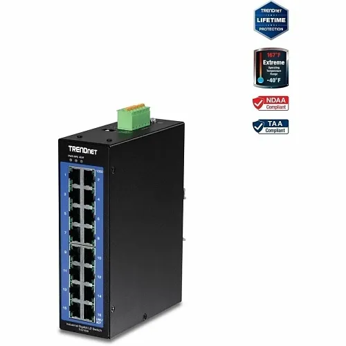 TRENDnet TI-G160i 16-Port Industrial Gigabit L2 Managed DIN-Rail Switch