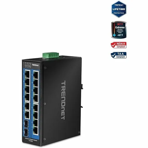 TRENDnet TI-G162 16-Port Hardened Industrial Unmanaged Gigabit DIN-Rail Switch
