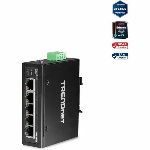 TRENDnet TI-G50 5-Port Hardened Industrial Gigabit DIN-Rail Switch, 10Gbps