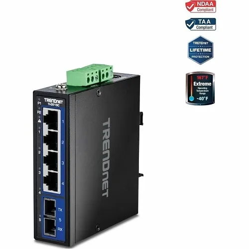 TRENDnet TI-G51SC 5-Port Industrial Gigabit DIN-Rail Switch with Multi-Mode SC Port
