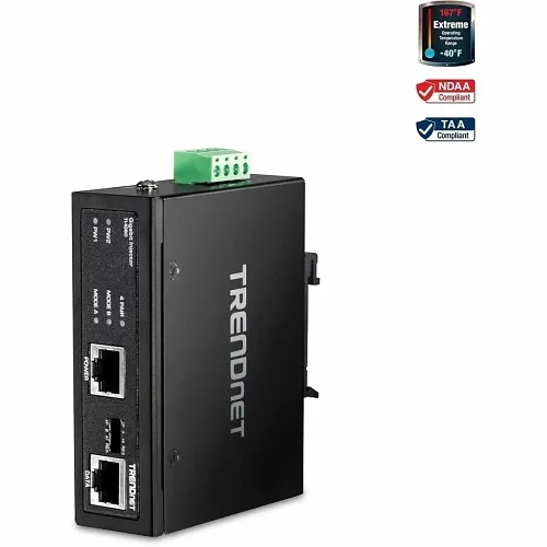 TRENDnet TI-IG60 Hardened Industrial 60w Gigabit PoE+ Injector, DIN-Rail Mount, Ip30 Rated Housing, Includes DIN-Rail and Wall Mounts, Ti-Ig60