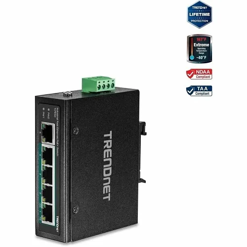 TRENDnet TI-PE50 5-Port Industrial Fast Ethernet DIN-Rail Switch, 1Gbps