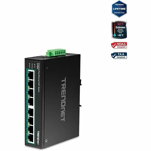 TRENDnet TI-PE80 8-Port Industrial Fast Ethernet PoE+ DIN-Rail Switch