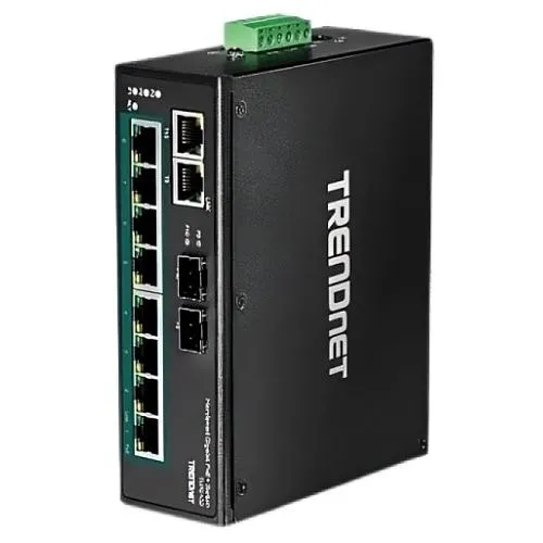 TRENDnet TI-PG102 10-Port Industrial Gigabit PoE+ DIN-Rail Switch, 20Gbps