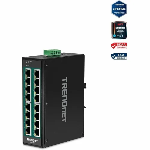 TRENDnet TI-PG160 16-Port Hardened Industrial Gigabit PoE+ DIN Rail Switch