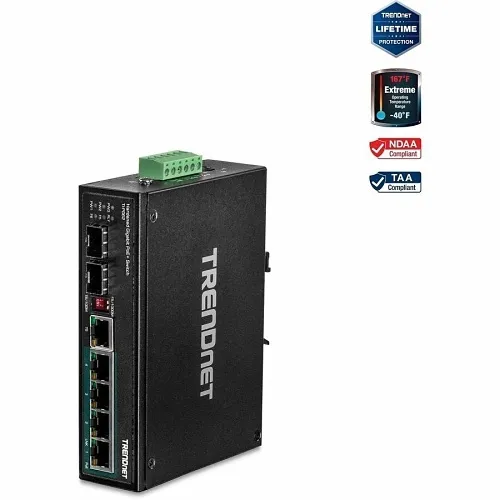 TRENDnet TI-PG541I 6-Port Hardened Industrial Gigabit PoE+ Layer Managed DIN-Rail Switch