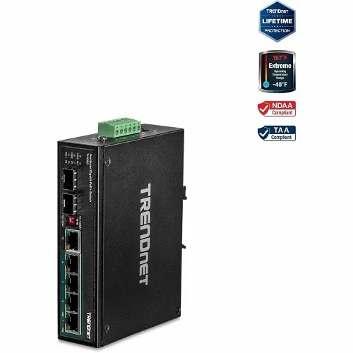 TRENDnet TI-PG62 6-Port Industrial Gigabit PoE DIN-Rail Switch