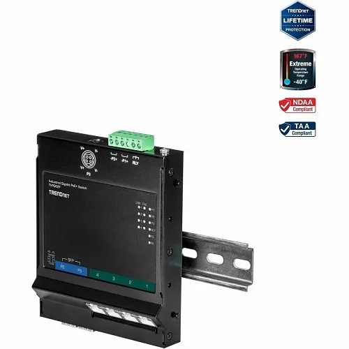 TRENDnet TI-PG62F 6-Port Industrial Gigabit PoE+ Wall-Mounted Front Access Switch