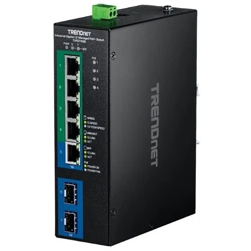 TRENDnet TI-PG743Bi 7-Port Industrial Gigabit L2 Managed PoE+ DIN-Rail Switch 24 – 57V