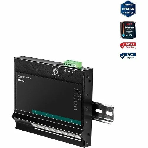 TRENDnet TI-PG80F Wall-Mount 8-Port Industrial Gb PoE Front Access Switch