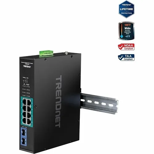 TRENDnet TI-PGM102 10-Port Industrial Gigabit PoE+ DIN-Rail Switch