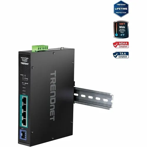TRENDnet TI-PGM541 5-port Industrial Gigabit PoE+ DIN-Rail Switch