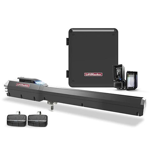 LiftMaster LA500PKGUL 24VDC Swing Gate Opener with Primary Arm LA500DC, Battery Backup with Control Board, Monitored Retro Reflective Photo Eye LMRRUL, (2) Remotes with Visor Clip