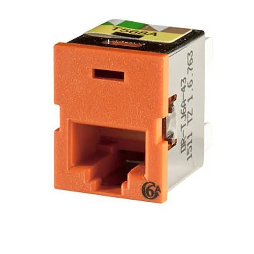 Ortronics TracJack (TJ) 6A-43 Clarity CAT6a TracJack, T568A/B, 8 pos, Orange 180 Degrees