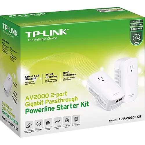 TP-Link TL-PA9020P KIT AV2000 2-Port Gigabit Passthrough Powerline Starter Kit