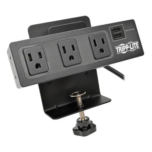 Eaton Tripp Lite TLP310USBC Protect It! 3-Outlet Surge Protector with Desk Clamp, 510 J, 2-Port USB Charging, 10' Cord, Black Housing