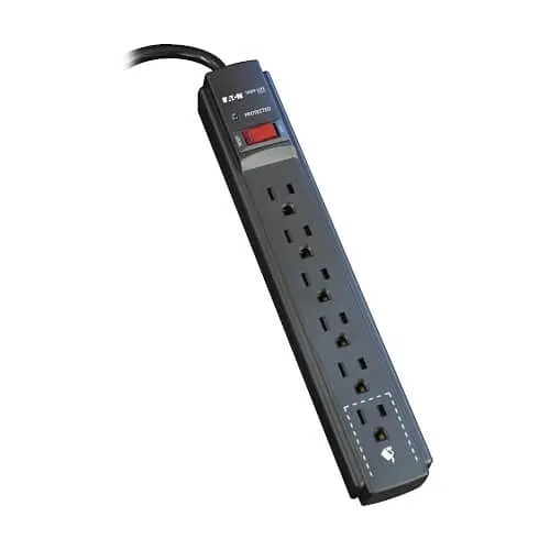 Eaton Tripp Lite TLP606B Protect It! 7-Outlet Surge Protector, 6' Cord, 790 Jouless, Diagnostic LED, Black Housing