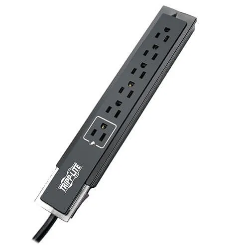 Tripp Lite TLP606SSTELB Protect It! 6-Outlet Surge Protector, Right-Angle Plug, Side-Mount Switch, 1440 Joules, Tel/Modem Protection, 6' (1.8 m) Cord, Black