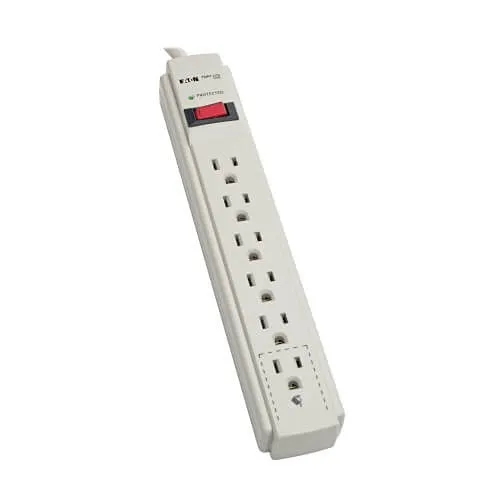 Eaton Tripp Lite TLP608 Protect It! 6-Outlet Surge Protector, 8' (2.43 m)Cord, 990 Jouless, Low-Profile Right-Angle 5-15P plug