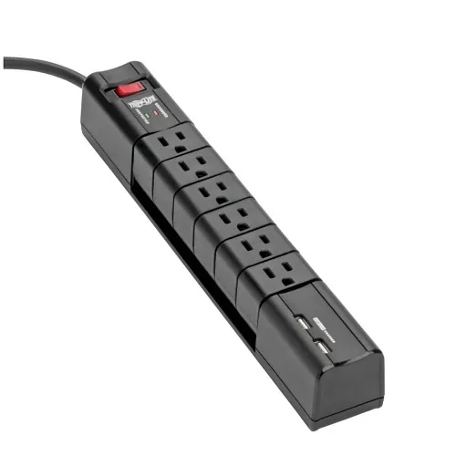 Eaton Tripp Lite TLP608RUSBB Surge Protector with 6 Rotatable Outlets, 1080 J, 2x USB Charging ports (3.4A), 8' (2.43m) Cord