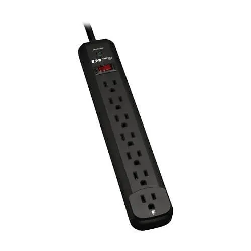 Eaton Tripp Lite TLP712B Protect It! 7-Outlet Surge Suppressor, 12' Cord, 1080 Joules, Diagnostic LED, Black Cabinet