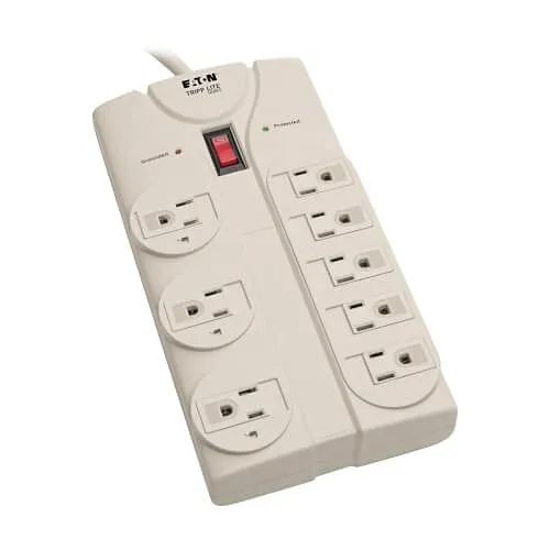 Tripp Lite TLP808 Protect It! 8-Outlet Surge Protector, 8' Cord with Right-Angle Plug, 1440 Joules, Diagnostic LEDs, Light Gray Housing