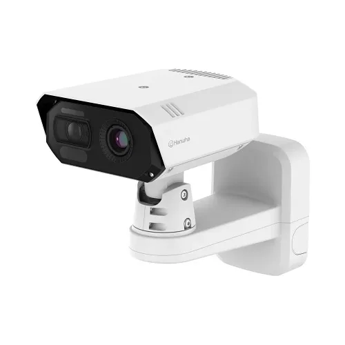 Hanwha TNM-C4950TD/KEX Series 8MP Bi-Spectrum AI Thermal Multi-Sensor IP Camera, 13.5mm Fixed Thermal Lens, 10.9-29mm Motorized Varifocal Visible Lens, White, TAA Compliant