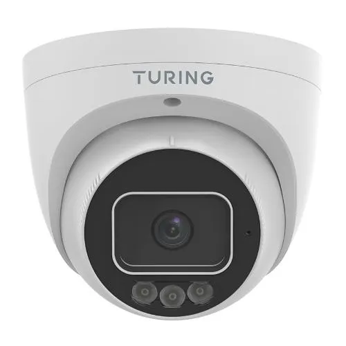 Turing Video TP-MEAD4MA28 SMART Series 4MP Tri-Light Turret IP Camera with Cloud VMS Basic License, Audio and Strobe Light Deterrence, 2.8mm Fixed Lens, Alarm/Audio I/O White
