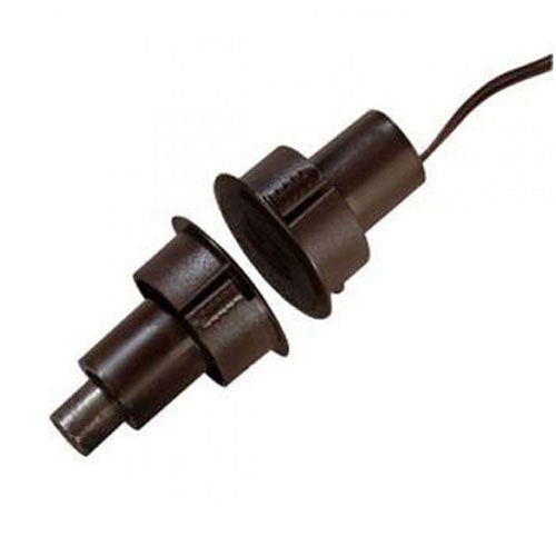 Edwards Signaling 1076D-M Recessed Steel Door Magnetic Contact with Wire Leads, 1" Diameter, DPDT, 1/2" Gap Size, Double Pole-Double Throw, Mahogany Brown