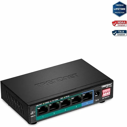 TRENDnet TPE-LG50 5-Port Gigabit Long Range PoE+ Switch, 10Gbps